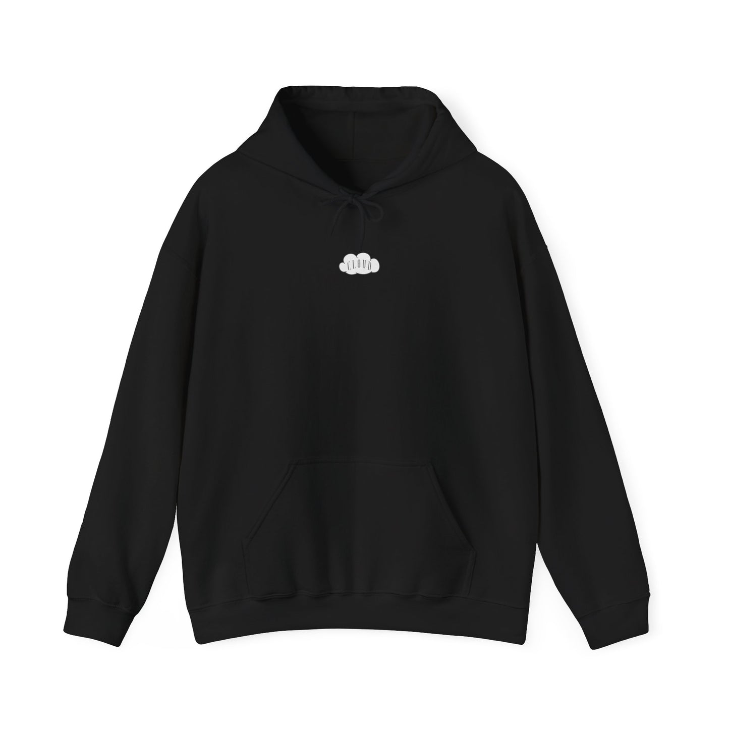 Black hoodie with clean Rich Cloud logo in the center — classic and calm.
