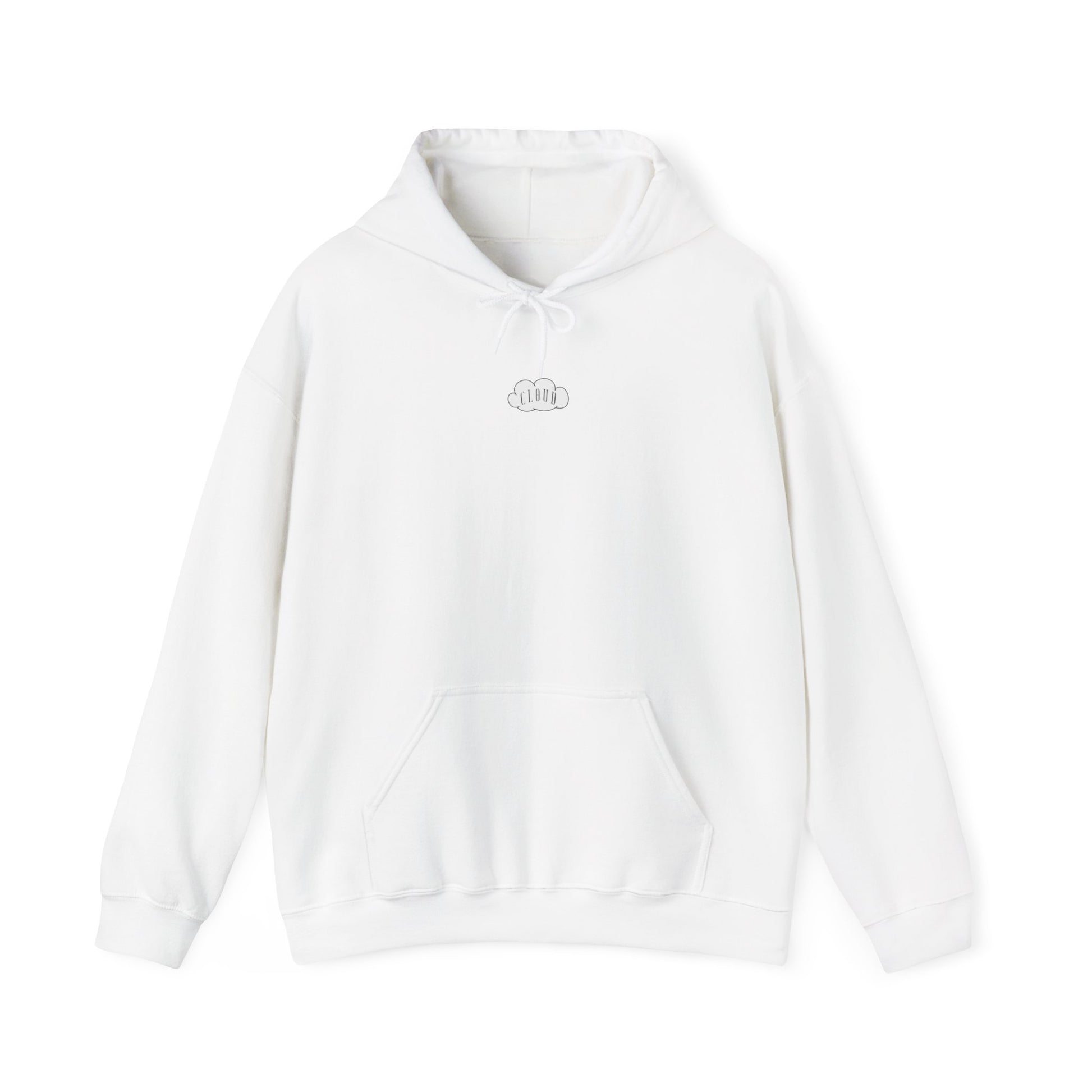 White hoodie with Rich Cloud cloud logo for a soft but standout branded style.